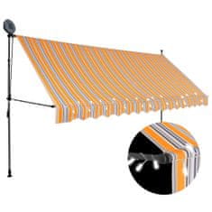 Greatstore Ročno zložljiva tenda z LED lučmi 400 cm rumena in modra