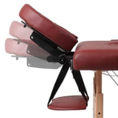 Greatstore Rdeča zložljiva masažna miza s 3 območji in lesenim okvirjem