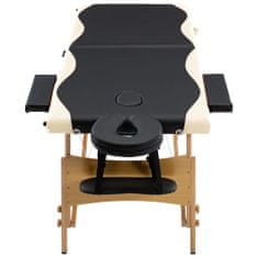 Greatstore Zložljiva masažna miza 2-conska les črna in bež