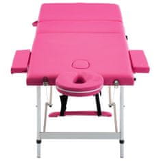 Greatstore Zložljiva masažna miza 3-conska aluminij roza
