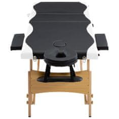 Greatstore Zložljiva masažna miza 3-conska les črna in bela