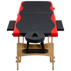 Vidaxl Zložljiva masažna miza 2-conska les črna in rdeča