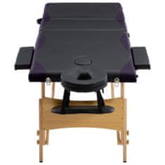 shumee Zložljiva masažna miza 3-conska les črna in vijolična