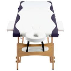 Greatstore Zložljiva masažna miza 3-conska les bela in vijolična