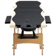 shumee Zložljiva masažna miza 3-conska les črna in bež