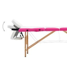 Vidaxl Zložljiva masažna miza 4-conska les bela in roza
