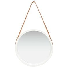 Vidaxl Stensko ogledalo s pasom 40 cm belo