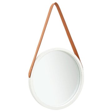 Vidaxl Stensko ogledalo s pasom 40 cm belo