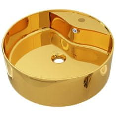 Greatstore Umivalnik z odprtino za odtekanje 46,5x15,5 cm keramičen zlat