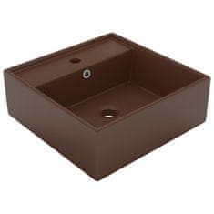 Vidaxl Razkošen umivalnik kvadraten mat temno rjav 41x41 cm keramika