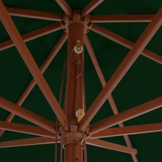 Greatstore Zunanji senčnik z lesenim drogom 350 cm zelen