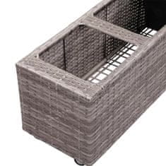 Vidaxl Visoko cvetlično korito s 3 lonci 100x30x36 cm poli ratan sivo