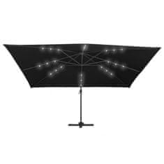 Vidaxl Stranski senčnik LED in aluminijast drog 400x300 cm črn