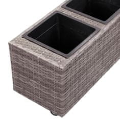 Vidaxl Visoko cvetlično korito s 3 lonci 100x30x36 cm poli ratan sivo