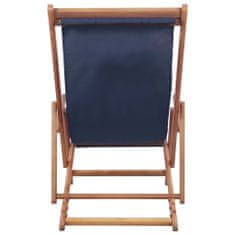 Greatstore Zložljiv stol za na plažo blago in lesen okvir modre barve