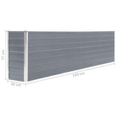 Vidaxl Dvignjeno cvetlično korito 320x40x77 cm pocinkano jeklo sivo