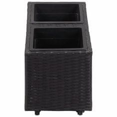 Vidaxl Visoko cvetlično korito z 2 loncema 60x30x36 cm poli ratan črno