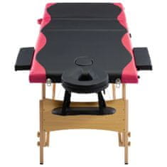 shumee Zložljiva masažna miza 3-conska les črna in roza