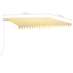 Vidaxl Ročno zložljiva tenda z LED lučmi 450x300 cm rumena in bela