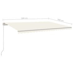 Vidaxl Ročna tenda 5 x 3 m Krem 100% poliester