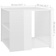 Vidaxl Stranska mizica visok sijaj bela 50x50x45 cm iverna plošča