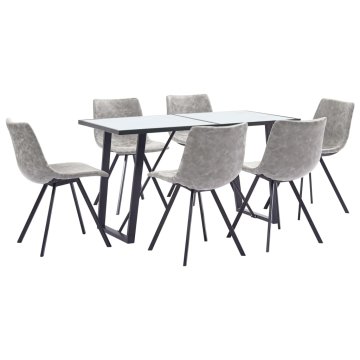 Vidaxl Jedilna garnitura 7-delna svetlo sivo umetno usnje