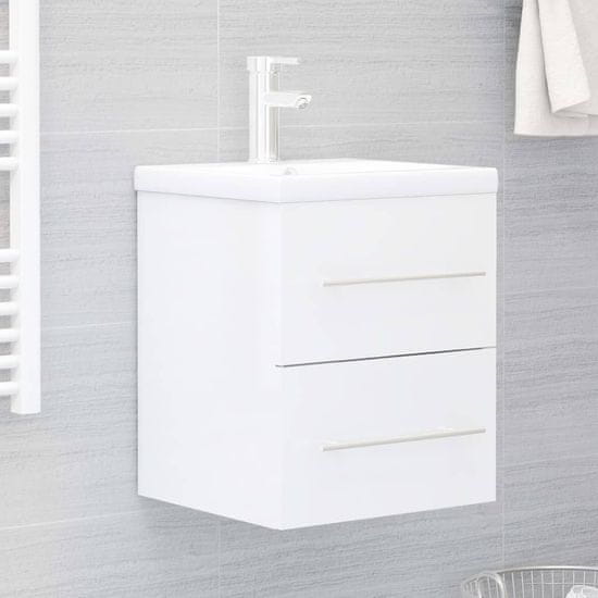 Vidaxl Omarica za umivalnik visok sijaj bela 41x38,5x48 cm iverna pl.