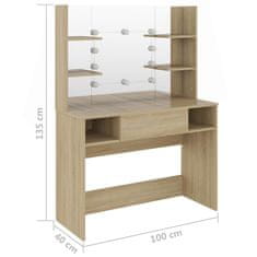 Vidaxl Toaletna mizica z LED lučkami 100x40x135 cm MDF hrast