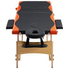 Greatstore Zložljiva masažna miza 3-conska les črna in oranžna
