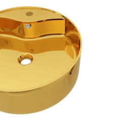 Greatstore Umivalnik z odprtino za odtekanje 46,5x15,5 cm keramičen zlat