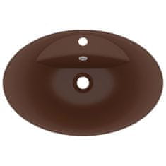 Vidaxl Razkošen umivalnik ovalen mat temno rjav 58,5x39 cm keramika