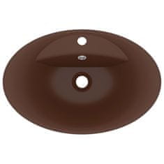 Vidaxl Razkošen umivalnik ovalen mat temno rjav 58,5x39 cm keramika