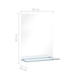 Vidaxl Stensko ogledalo s polico 30x50 cm kaljeno steklo