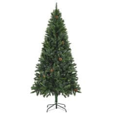 Vidaxl Umetna novoletna jelka z LED lučkami in storži zelena 210 cm
