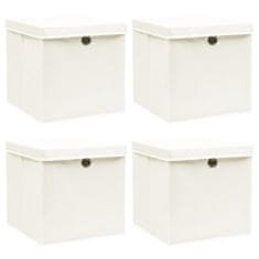Greatstore Škatle za shranjevanje s pokrovi 4 kosi bele 32x32x32 cm blago