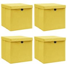 shumee Škatle za shranjevanje s pokrovi 4 kosi rumene 32x32x32cm blago