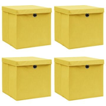 shumee Škatle za shranjevanje s pokrovi 4 kosi rumene 32x32x32cm blago