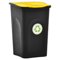 Vidaxl Koš za smeti s pokrovom na tečajih 50 L črn in rumen