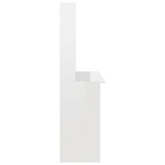 Vidaxl Miza s policami visok sijaj bela 110x45x157 cm iverna plošča