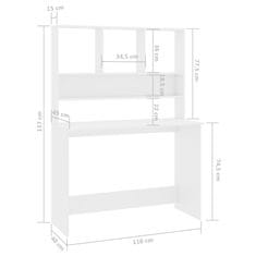 Vidaxl Miza s policami visok sijaj bela 110x45x157 cm iverna plošča