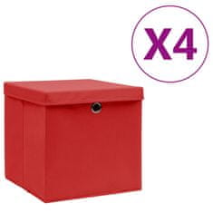 Greatstore Škatle s pokrovi 4 kosi 28x28x28 cm rdeče