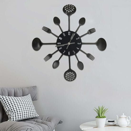 Greatstore 325163 Wall Clock with Spoon and Fork Design Black 40 cm Aluminium