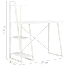 Vidaxl Pisalna miza s policami bela 102x50x117 cm