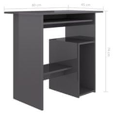 Vidaxl Pisalna miza visok sijaj siva 80x45x74 cm iverna plošča