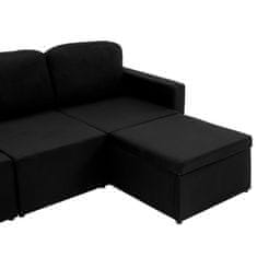 Greatstore Trosed modularni kavč z ležiščem črn iz blaga