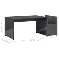 Vidaxl Klubska mizica visok sijaj siva 90x45x35 cm iverna plošča