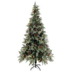 Vidaxl Osvetljena novoletna jelka s storži zeleno bela 225 cm PVC PE