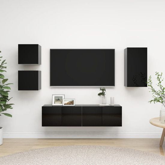 shumee Komplet TV omaric 5-delni visok sijaj črna iverna plošča