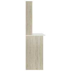 Vidaxl Miza s policami bela in sonoma hrast 110x45x157cm iverna plošča