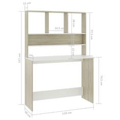 Vidaxl Miza s policami bela in sonoma hrast 110x45x157cm iverna plošča